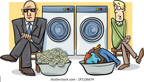 Cartoon Vector Humor Concept Illustration of Money Laundering Saying or Proverb