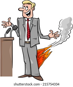 Cartoon Vector Humor Concept Illustration of Pants on Fire Saying or Proverb