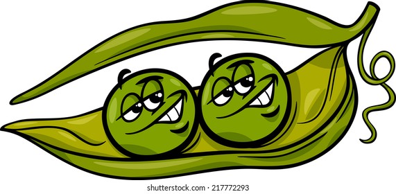 Cartoon Vector Humor Concept Illustration of Like Two Peas in a Pod Saying or Proverb