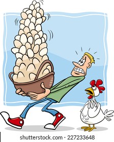 Cartoon Vector Humor Concept Illustration of Dont Put All your Eggs in One Basket Saying or Proverb