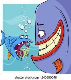 Cartoon Vector Humor Concept Illustration of Bigger Fish Saying or Proverb