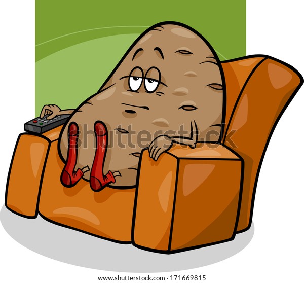 Cartoon Vector Humor Concept Illustration of\
Couch Potato Saying or\
Proverb