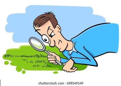 Cartoon Vector Humorous Concept Illustration Of Watching The Grass Grow Saying Or Proverb