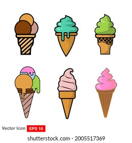 Cartoon vector ice cream set. Illustration of ice cream dessert.