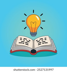 Cartoon Vector Icon of Book with Lightbulb Illustration
