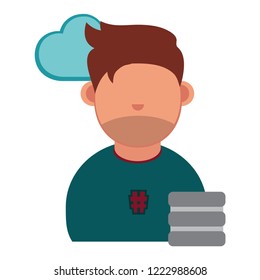 Cartoon vector icon of computer geek. Vector flat icon of computer geek. Software Engineer, Front-End Developer, Support Team Members, Database Administrators, Graphic Designers, QA Specialists, iOS
