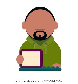 Cartoon vector icon of computer geek. Vector flat icon of computer geek. Software Engineer, Front-End Developer, Support Team Members, Database Administrators, Graphic Designers, QA Specialists, iOS