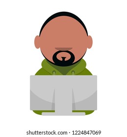 Cartoon vector icon of computer geek. Vector flat icon of computer geek. Software Engineer, Front-End Developer, Support Team Members, Database Administrators, Graphic Designers, QA Specialists, iOS