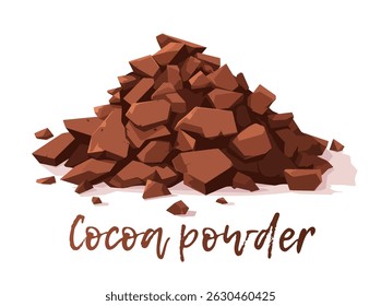 Cartoon vector icon displays a pile of cocoa powder in rich, dark brown tones, highlighting its texture and versatility. Ideal for culinary projects or food-related themes