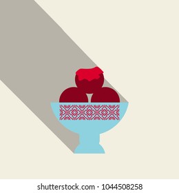 cartoon vector icon. Ice cream scoop with fruit flavors. Vanilla, chocolate, pistachio, walnut, coffee, caramel, creme brulee, tiramisu