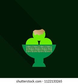 cartoon vector icon. Ice cream scoop with fruit flavors. Vanilla, chocolate, pistachio, walnut, coffee, caramel, creme brulee, tiramisu