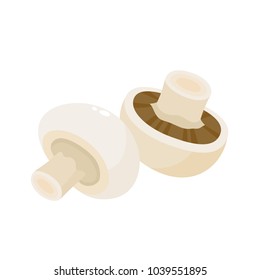 Cartoon vector icon illustration of mushroom champignon. Fresh cartoon organic mushroom isolated on white background used for magazine, book, poster, card, menu cover, web pages.