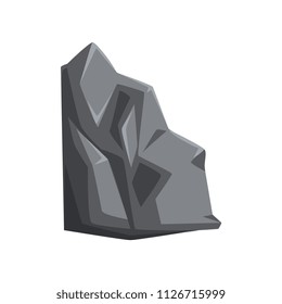 Cartoon vector icon of mountain stone. Gray rock with lights and shadows. Solid mineral material. Element for landscape background of video game
