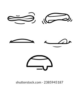 Cartoon vector icon outline drawing set collection. Mouth expression from fear, disgust or angry, hungry, and determined isolated on square white background. Simple flat monochrome art style.