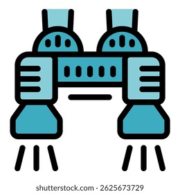 Cartoon vector icon of a spaceship engine igniting its thrusters, preparing for interstellar travel