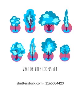 cartoon vector icons winter trees flat