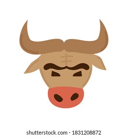 Cartoon vector illstration of angry bull head isolated on white background.