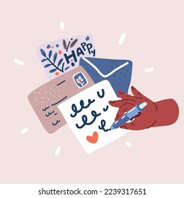Cartoon vector illuatration of Best Wishes Happy Holiday. Hand signs greeting cards for friends