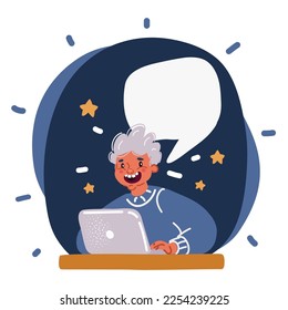Cartoon vector illuatration of boy wusing laptop at table in room