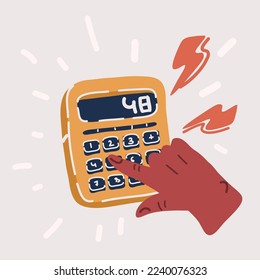 Cartoon vector illuatration of Close up finger and calculator to calculate economy and finance money