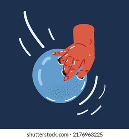 Cartoon vector illuatration of Hand hold bowling ball over dark background