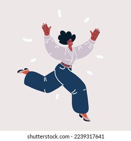 Cartoon vector illuatration of happy african american young woman jumping and run