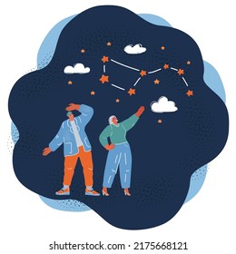 Cartoon vector illuatration of peoplr look at stars
