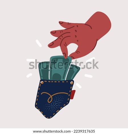 Cartoon vector illuatration of Pick pocketing. hand stealing money from victim's pocket, financial crime