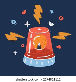 Cartoon vector illuatration of red flashing emergency light over dark background