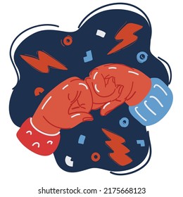 Cartoon vector illuatration of Two fists bump each other over dark background