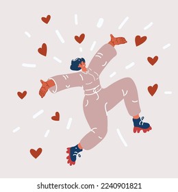 Cartoon vector illuatration of woman in love. Different actions of happiness, falling in love and love sharing.