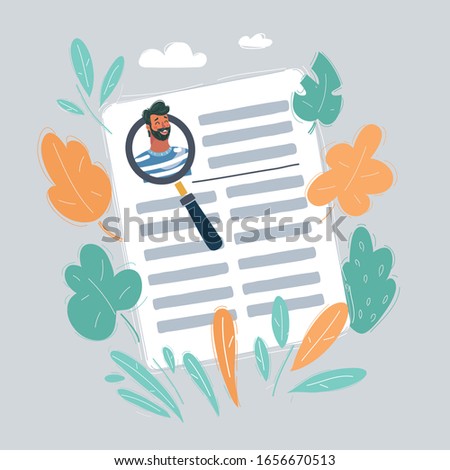 Cartoon vector illustraion of man resume. Searhing for employee.