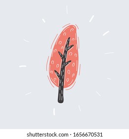 Cartoon vector illustraion of Red tree on white bacgkround.