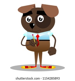 Cartoon vector illustrated business dog holding a pencil.