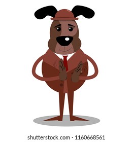 Cartoon vector illustrated business dog with clapping hands.