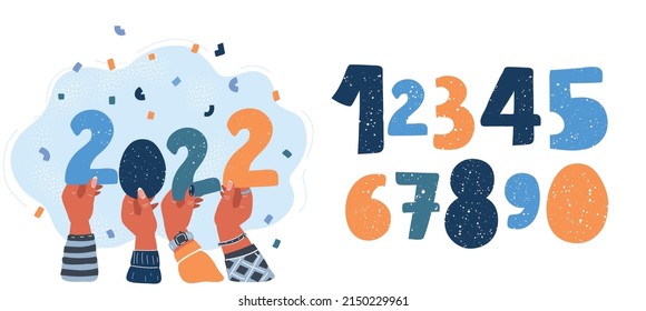 Ilustración vectorial de dibujos animados del número de 2022 año de concentp y conjunto de números.