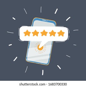 Cartoon vector illustration of 5 Star on phone screen.