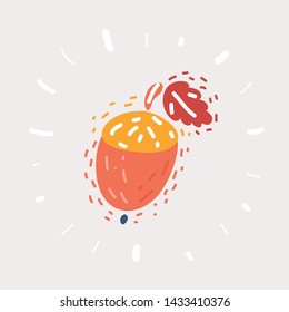 Cartoon vector illustration of Acorn with leaf icon on white background.