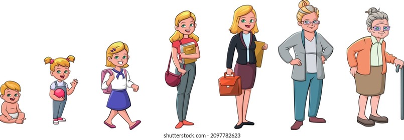 Cartoon Vector Illustration Of An Age Progression-female