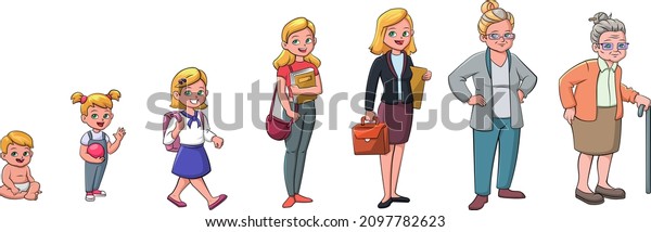 Cartoon Vector Illustration Age Progressionfemale Stock Vector (Royalty ...