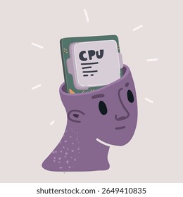 Cartoon vector illustration of AI brain circuit board icon, Artificial intelligence technological chip