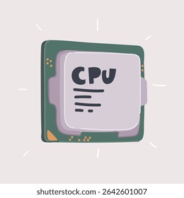 Cartoon vector illustration of AI. Circuit board. Central Computer Processors CPU concept. Motherboard digital chip. Tech science background. Integrated communication processor.