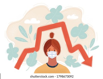 Cartoon vector illustration of Air pollution in the city. Woman wearing face mask for protection.