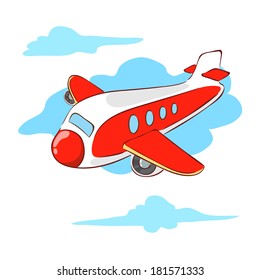 Cartoon vector illustration of an airplane flying in the sky