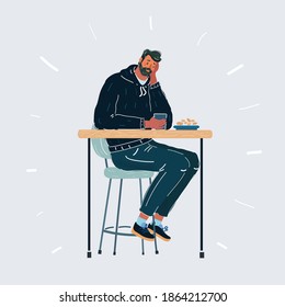 Cartoon vector illustration of alone man drink alone isolated on white background