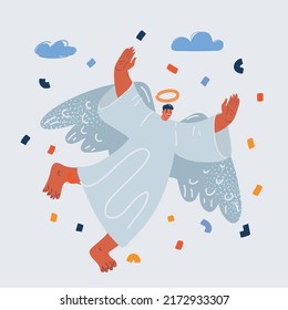 Cartoon vector illustration of angel fly in sky