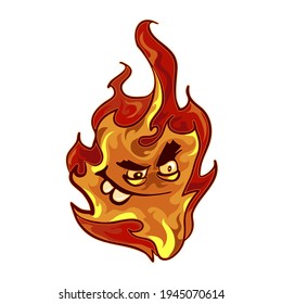 cartoon vector illustration angry Burn Flame  Face. Hot  cute emoji eyes reaction clip art