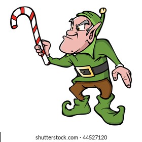 cartoon vector illustration angry elf candy cane