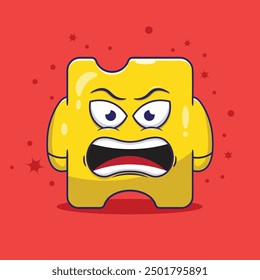 Ilustración vectorial de dibujos animados de expresión enojada. Vector de diseño plano de personaje de rompecabezas con color simple en el interior. concepto de Ilustración vectorial de mascota de icono de personaje de rompecabezas