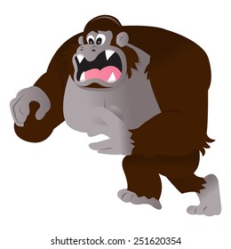 A cartoon vector illustration of an angry gorilla lunging forward with mouth open wide. The gorilla character is isolated from the white background.